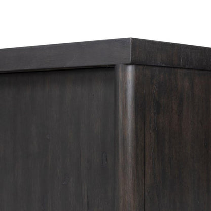 Minimalist Smoked Black Oak Wood Low Media Console Storage Cabinet 94 inch