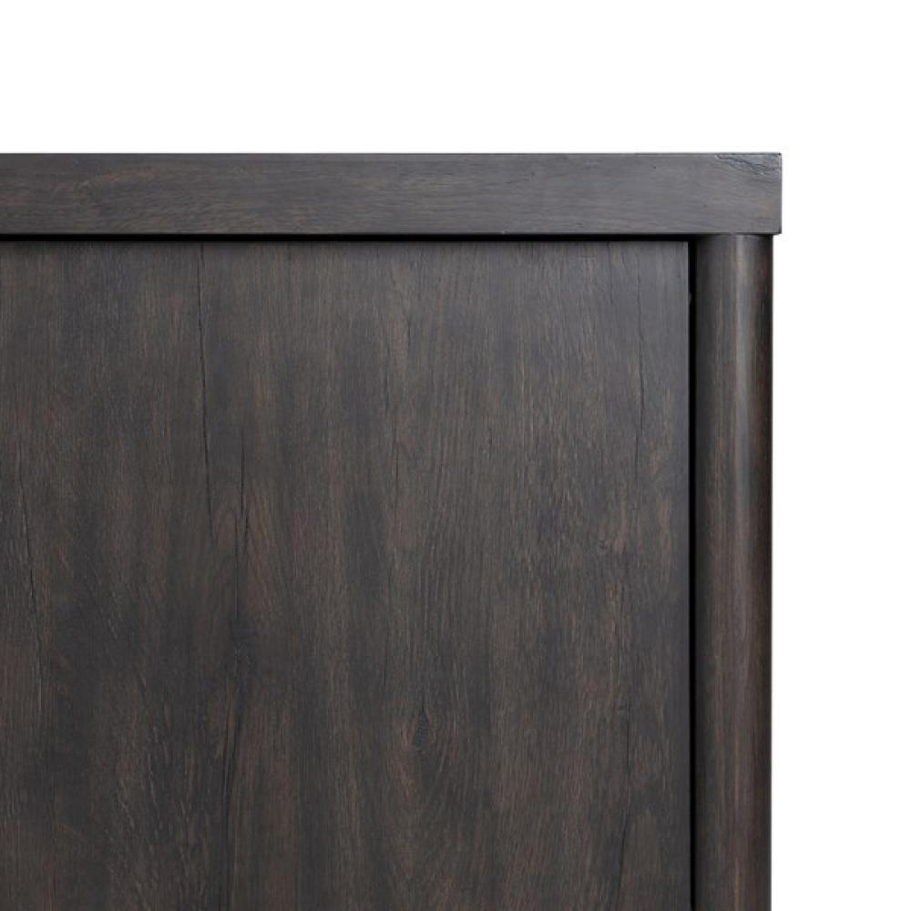 Minimalist Smoked Black Oak Wood Low Media Console Storage Cabinet 94 inch