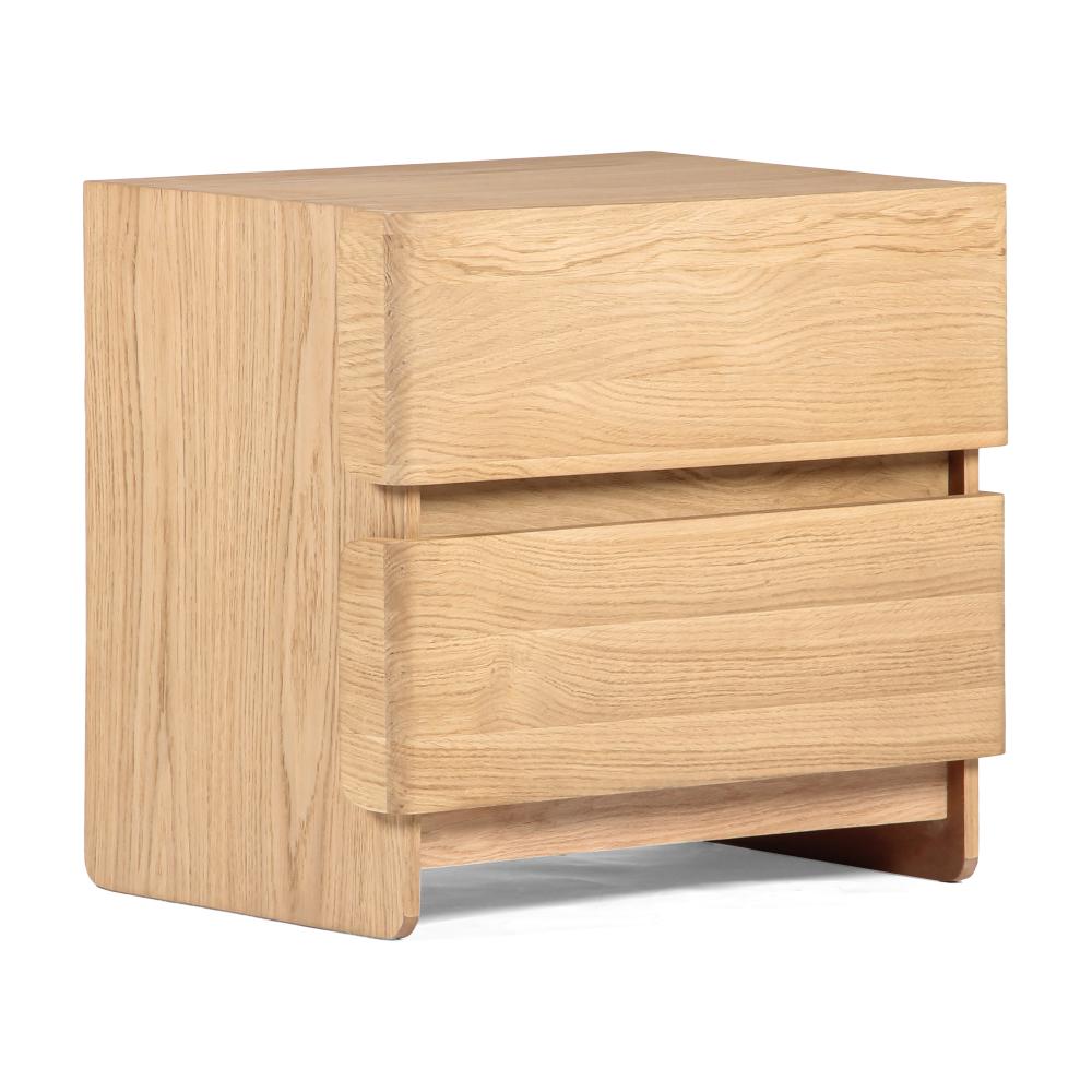 Minimalist Solid FSC Certified Oak Natural Finish 2 Drawer Nightstand 24 inch