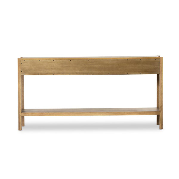 Minimalist Three Drawer Console Table Warm Brown Oak Wood 60 inch