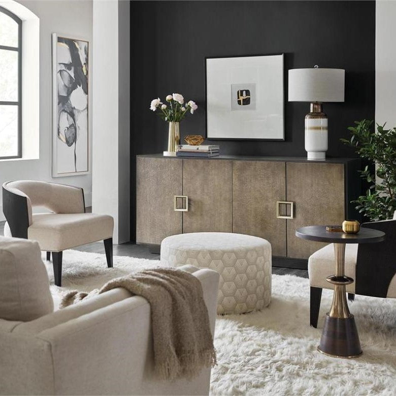 Mixed Material Dark Mango Wood & Gold Round Accent Side Table 18 inch