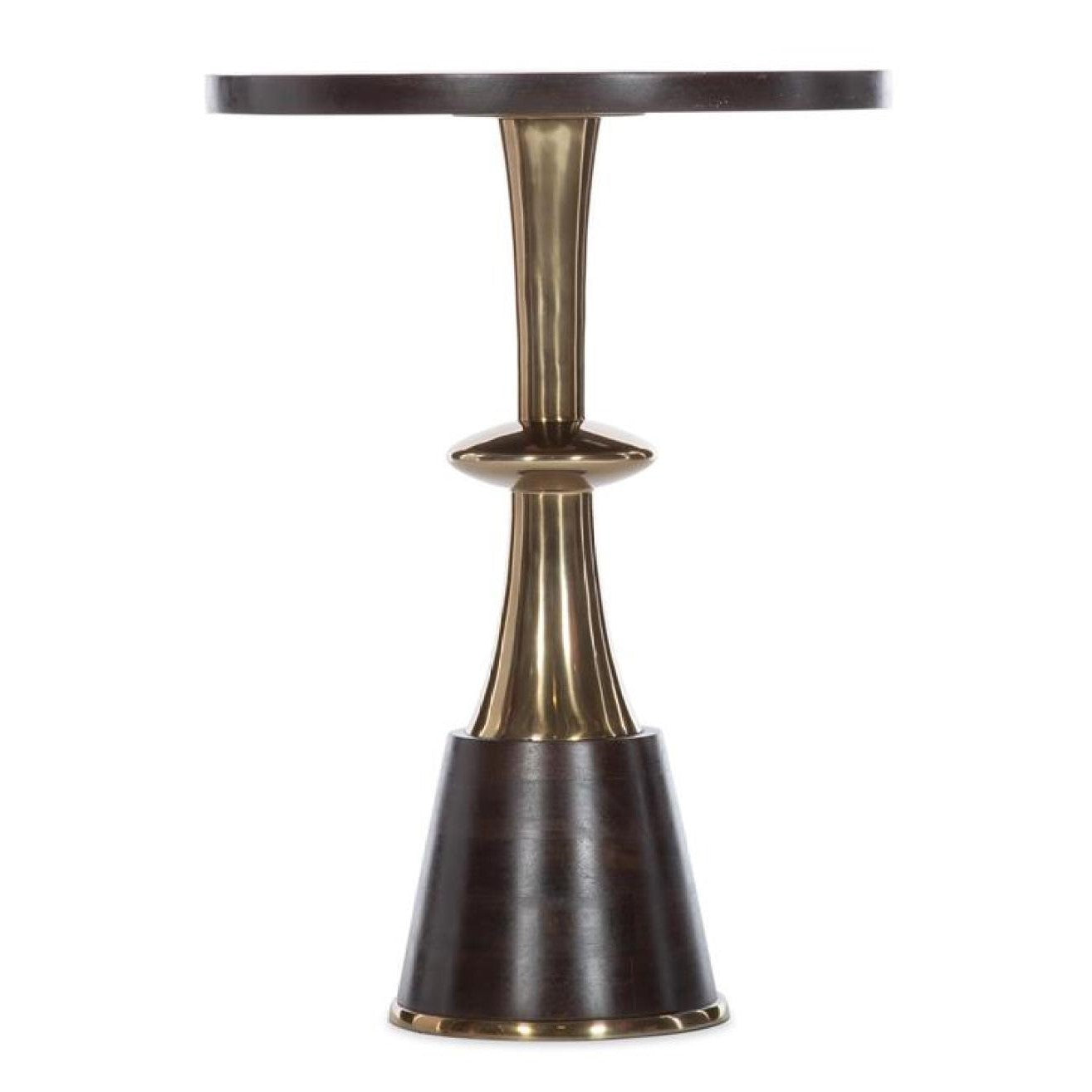 Mixed Material Dark Mango Wood & Gold Round Accent Side Table 18 inch