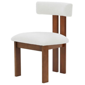 Modern 3 Leg Boucle Dining Chair Ivory Cushion & Walnut Finish Wood