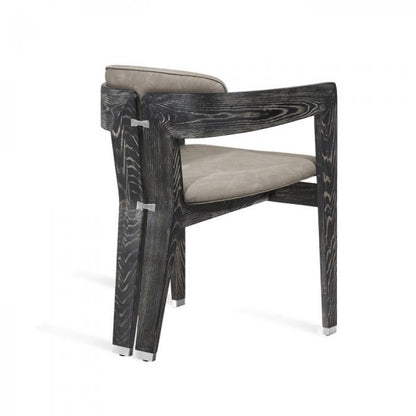 Modern 3 Leg Dining Chair Armchair Charcoal Wood & Gray Faux Leather