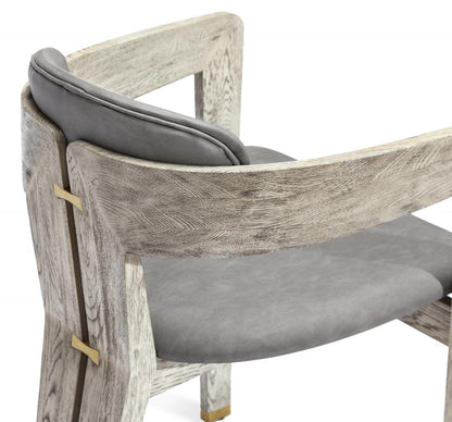 Modern 3 Leg Dining Chair Armchair Taupe Wood & Charcoal Gray Faux Leather