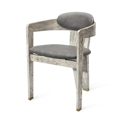 Modern 3 Leg Dining Chair Armchair Taupe Wood & Charcoal Gray Faux Leather