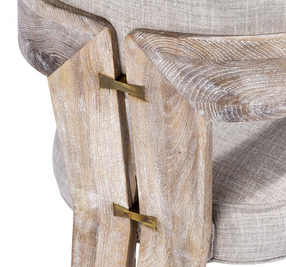 Modern 3 Leg Dining Chair Armchair White Wash Wood & Cream Linen