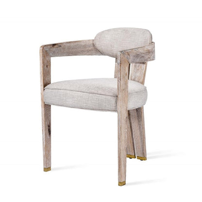 Modern 3 Leg Dining Chair Armchair White Wash Wood & Cream Linen