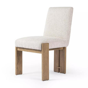 Modern 3 Leg High Back Armless Dining Chair Performance Fabric Solid Oak Wood