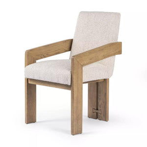 Modern 3 Leg High Back Armchair Dining Chair Performance Fabric Solid Oak Wood