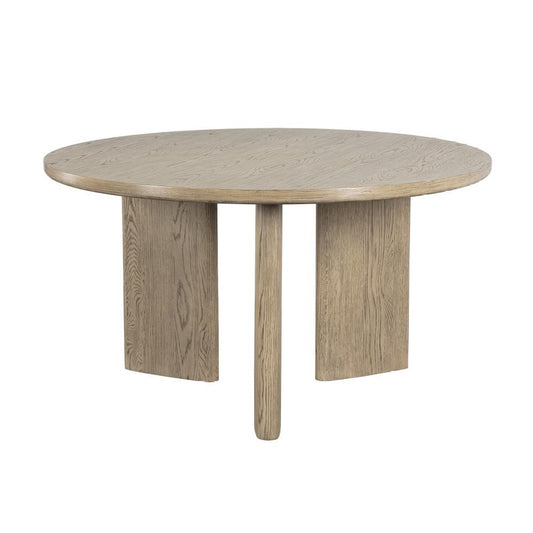 Modern Angular Legs Round Dining Table Weathered Oak Wood 55 inch