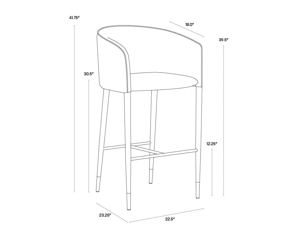 Modern Barrel Back Barstool Grey Fabric & Black Faux Leather