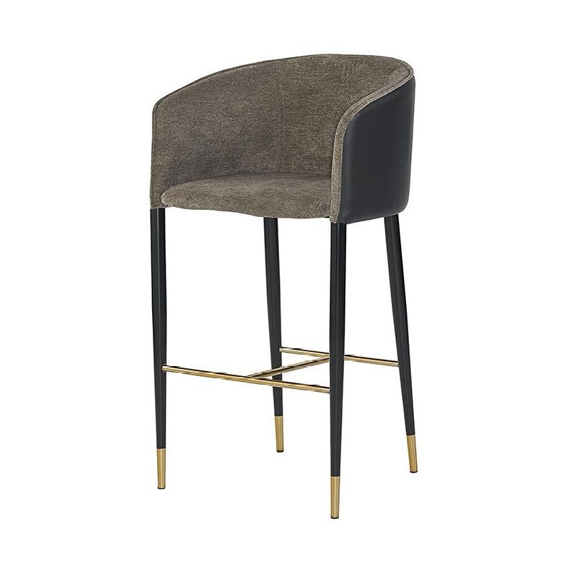 Modern Barrel Back Barstool Grey Fabric & Black Faux Leather