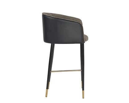 Modern Barrel Back Barstool Grey Fabric & Black Faux Leather