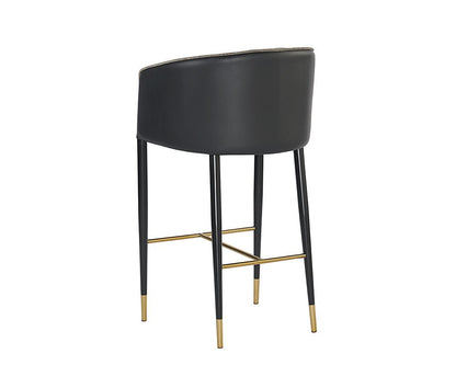 Modern Barrel Back Barstool Grey Fabric & Black Faux Leather