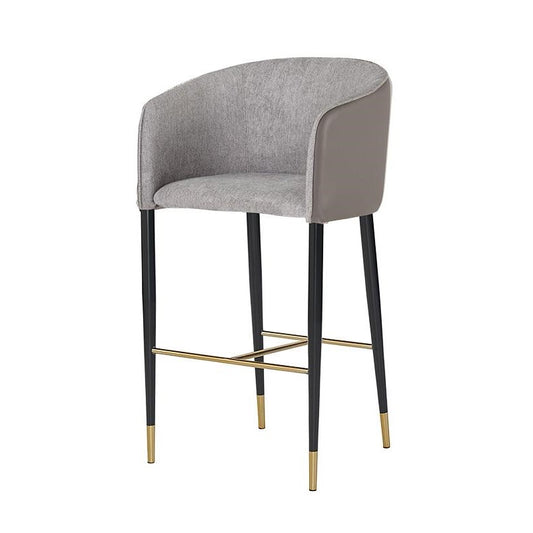 Modern Barrel Back Barstool Grey Fabric & Taupe Faux Leather