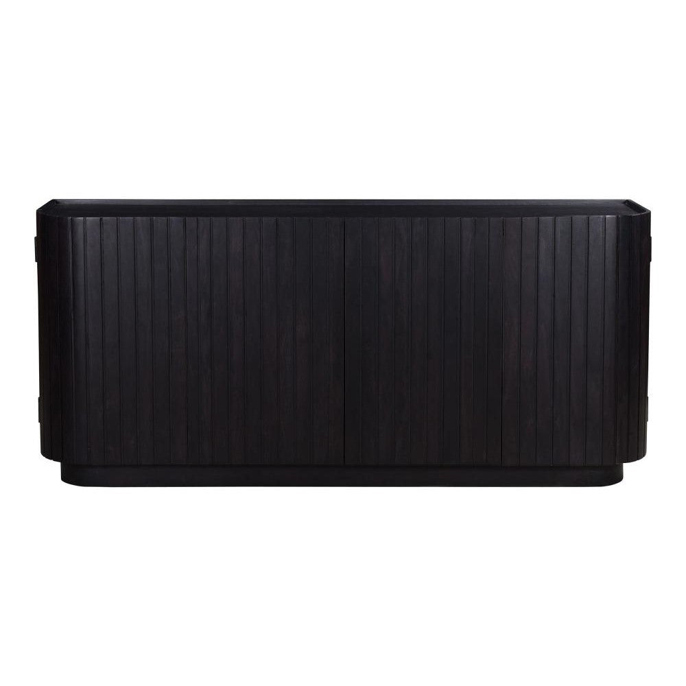 Modern Black Curved & Ribbed 4 Door Acacia Wood Sideboard 72 inch ...