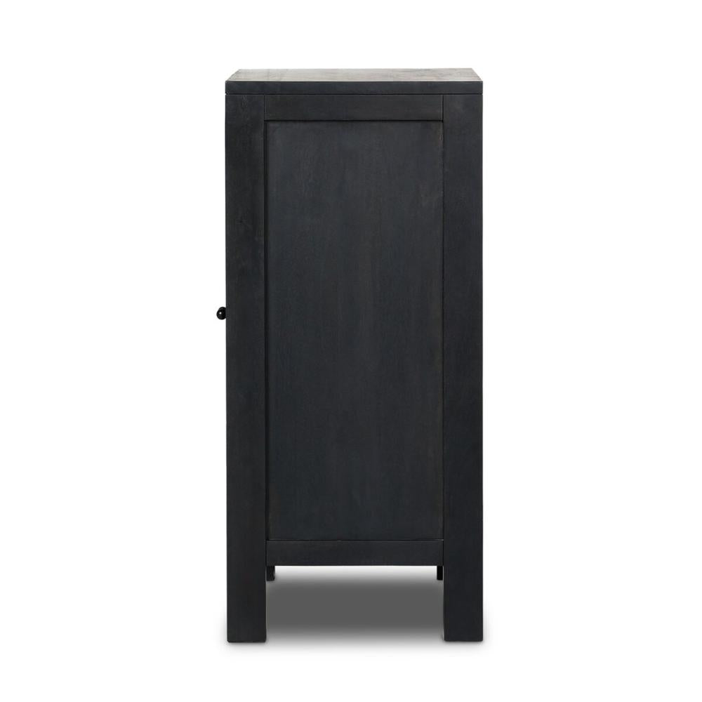 Modern Black Solid Mango Wood & Arched Cane Doors Bar Cabinet 40 inch