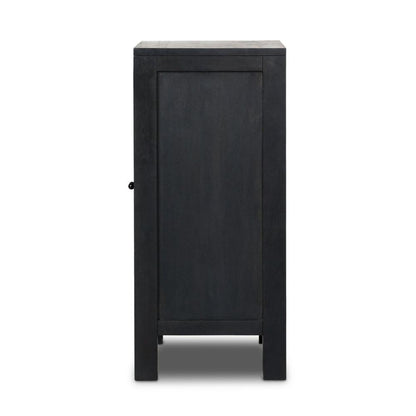 Modern Black Solid Mango Wood & Arched Cane Doors Bar Cabinet 40 inch