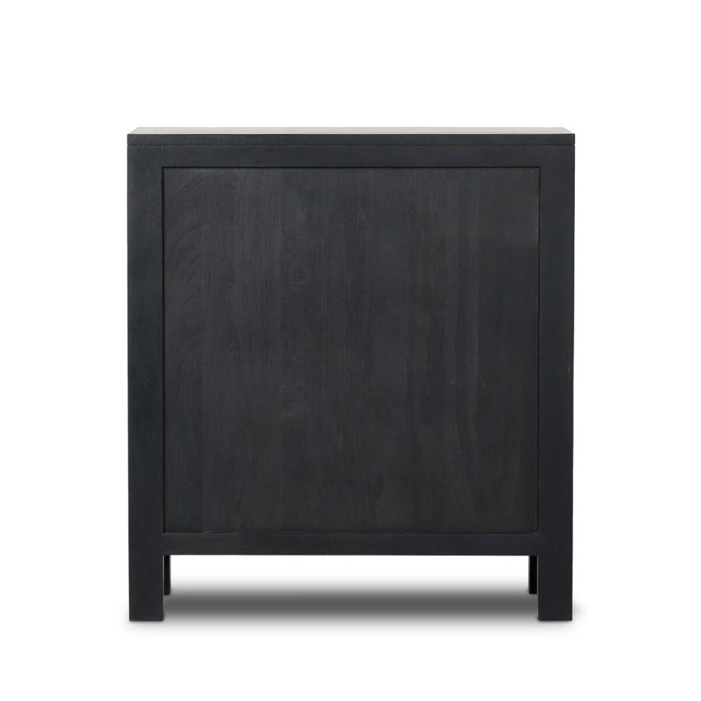 Modern Black Solid Mango Wood & Arched Cane Doors Bar Cabinet 40 inch