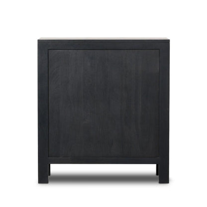 Modern Black Solid Mango Wood & Arched Cane Doors Bar Cabinet 40 inch