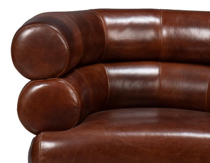 Modern Bolster Back Brown Leather Fully Upholstered Swivel Accent Chair