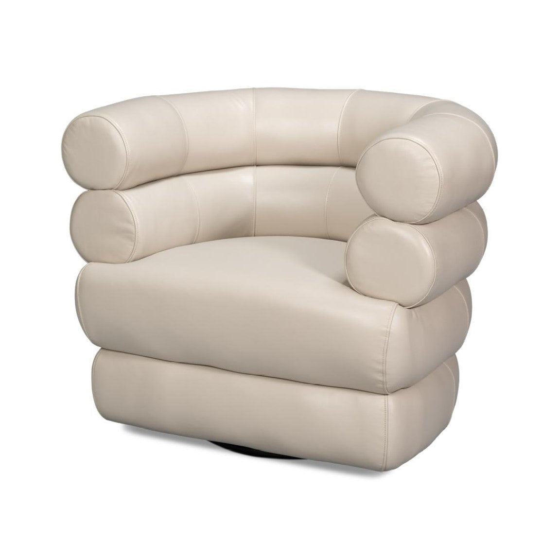 Modern Bolster Back White Leather Fully Upholstered Swivel Accent Chair