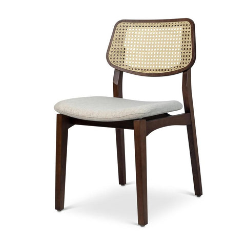 Modern Brazilian Light Natural Cane Dining Chair Rounded Back Solid Tauari Wood