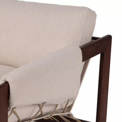 Modern Brazilian Performance Fabric & Exposed Solid Ash Wood Rope Sling Chair