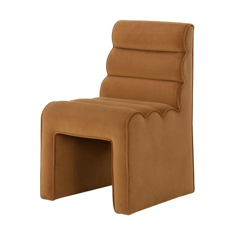 Modern Channel Tufted Gold Velvet Armless Dining Chair