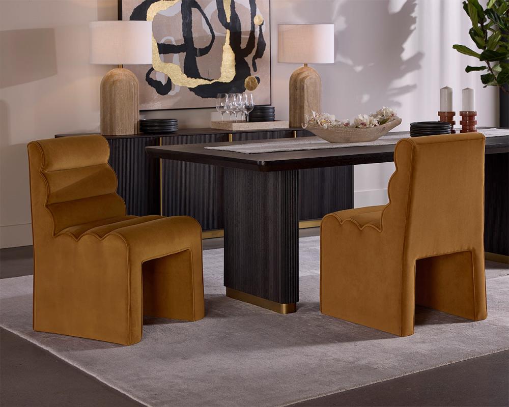 Modern Channel Tufted Gold Velvet Armless Dining Chair