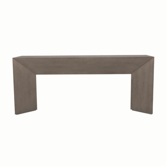 Modern Chunky Angled Console Table Poplar Wood Dusted Stone Finish 72 inch