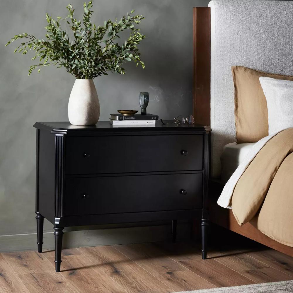 Modern Classic Black Iron 2 Drawer Nightstand 32 inch
