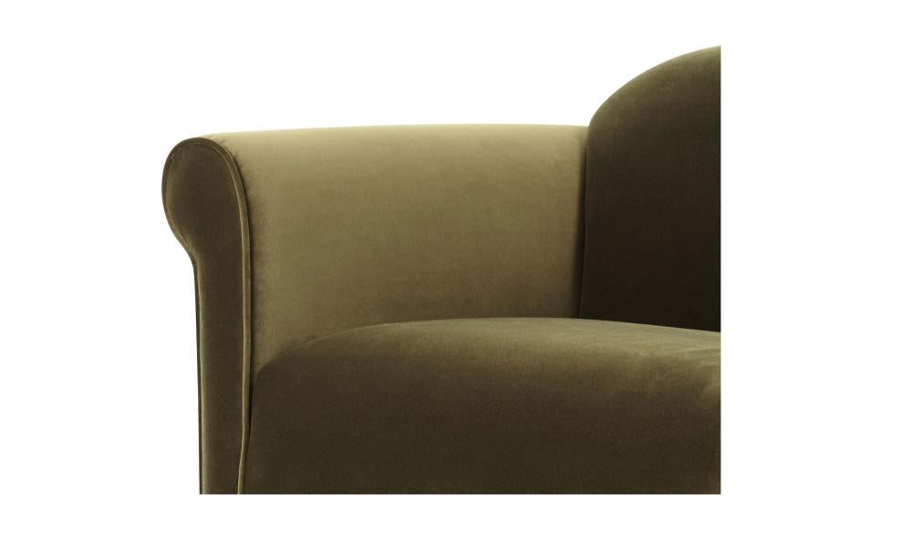 Modern Classic Dark Green Faux Mohair Roll Arm Lounge Chair Tight Back & Seat Armchair