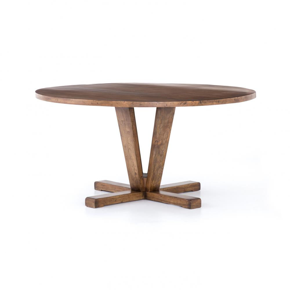 Modern Classic Reclaimed Mango Wood Round Dining Table Pedestal Base 60 inch