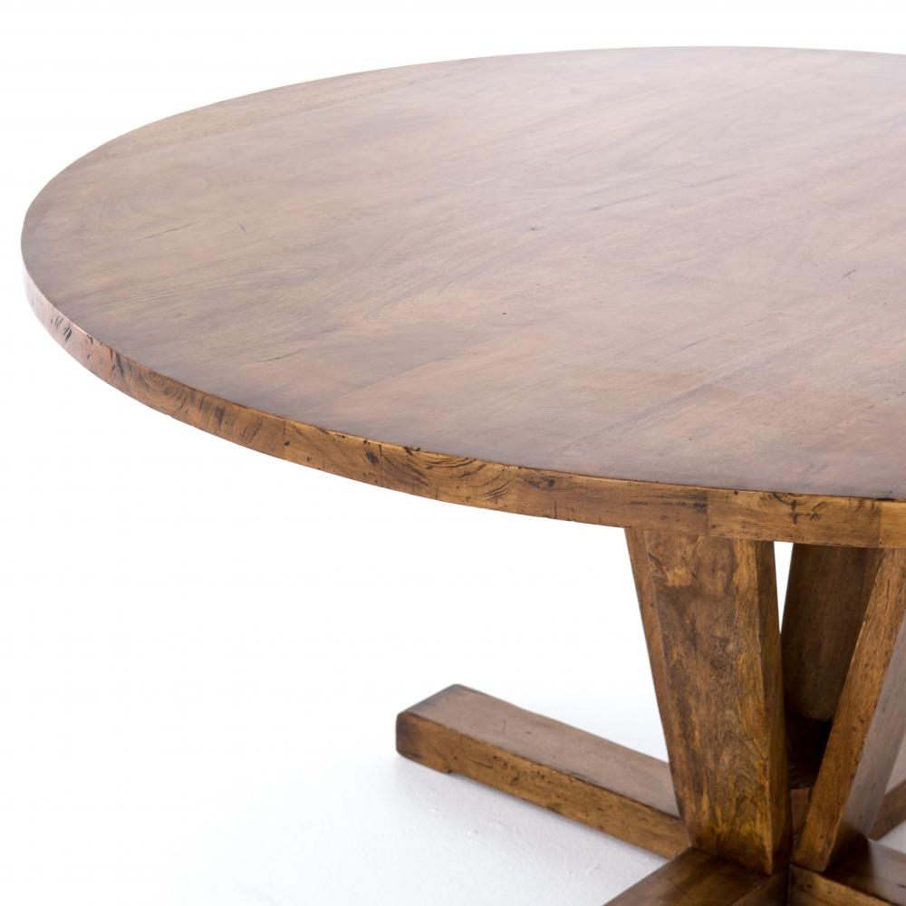 Modern Classic Reclaimed Mango Wood Round Dining Table Pedestal Base 60 inch