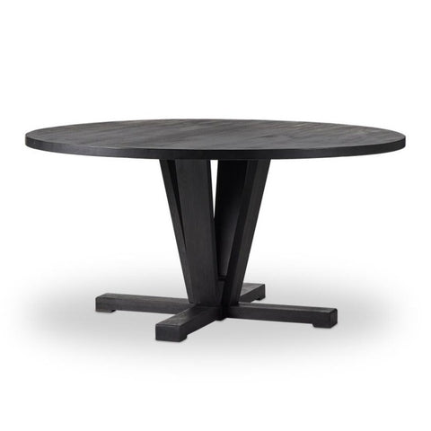 Modern Classic Reclaimed Mango Wood Round Dining Table Pedestal Base Black Finish 60 inch
