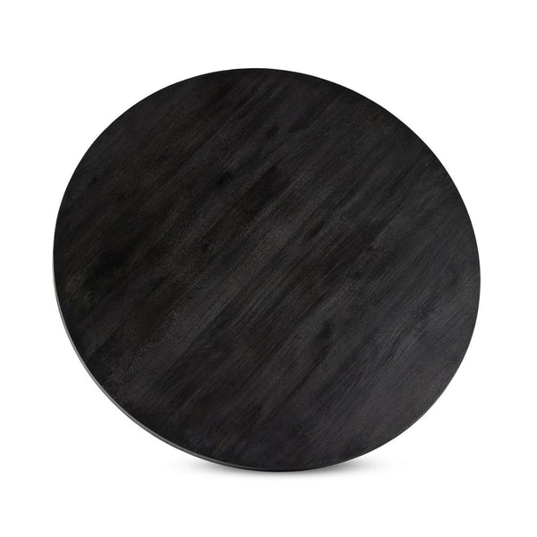Modern Classic Reclaimed Mango Wood Round Dining Table Pedestal Base Black Finish 60 inch