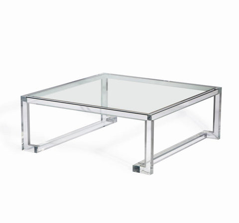 Modern Clear Acrylic and Glass Square Coffee Table 48 inch