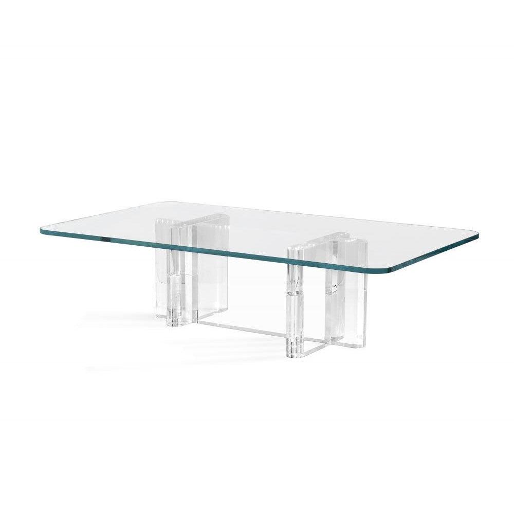 Modern Clear Acrylic Base & Crystal Glass Top Coffee Table 60 inch