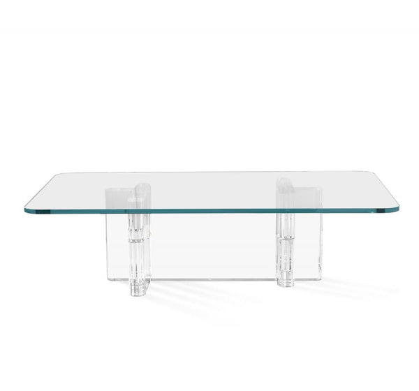 Modern Clear Acrylic Base & Crystal Glass Top Coffee Table 60 inch