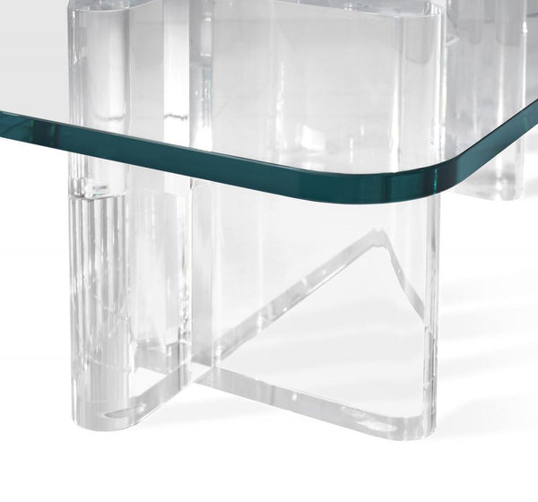 Modern Clear Acrylic Base & Crystal Glass Top Coffee Table 60 inch