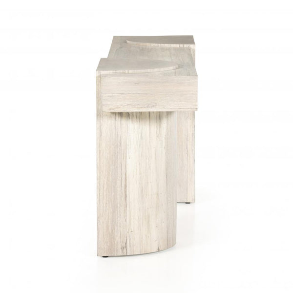 Modern Coastal Beach Asymmetric Pillar Legs Console Table Bleached Spalted Oak Wood 72 inch