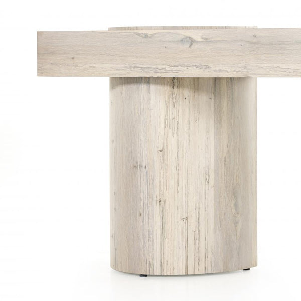 Modern Coastal Beach Asymmetric Pillar Legs Console Table Bleached Spalted Oak Wood 72 inch