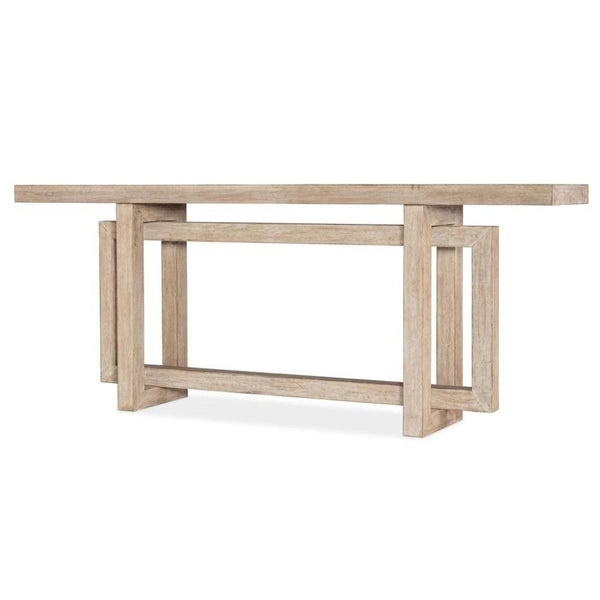 Modern Console Table Interlocking Base Acacia Wood in Natural Light Finish 80 inch