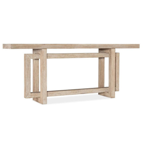 Modern Console Table Interlocking Base Acacia Wood in Natural Light Finish 80 inch