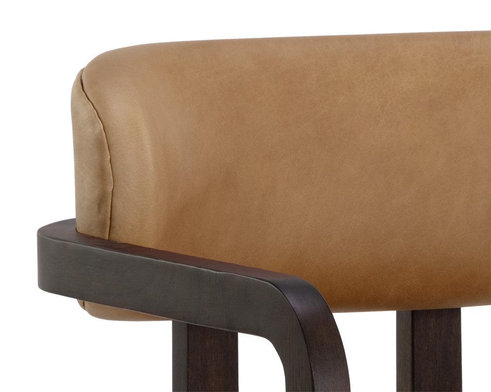 Modern Curved Back 3 Leg Dining Chair Armchair Brown Oak Wood & Leather