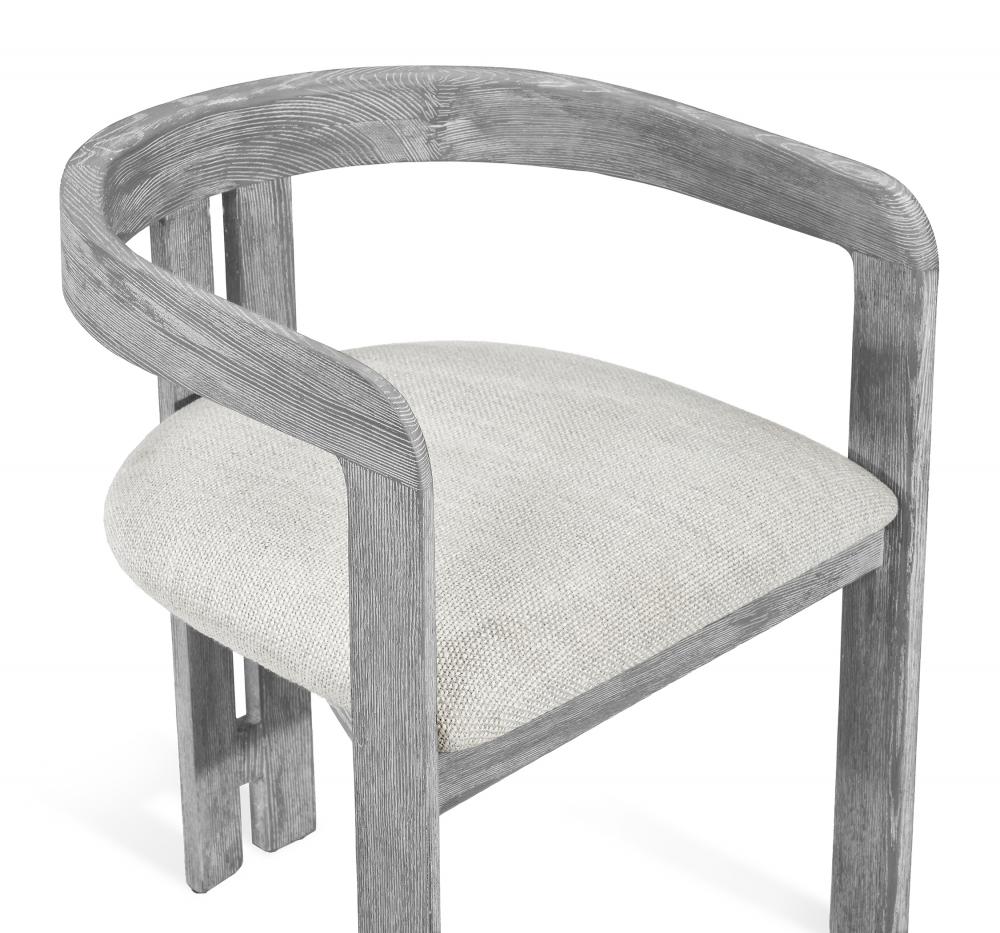 Modern Curved Back 3 Leg Dining Chair Armchair Gray Wash Wood & Dove Linen