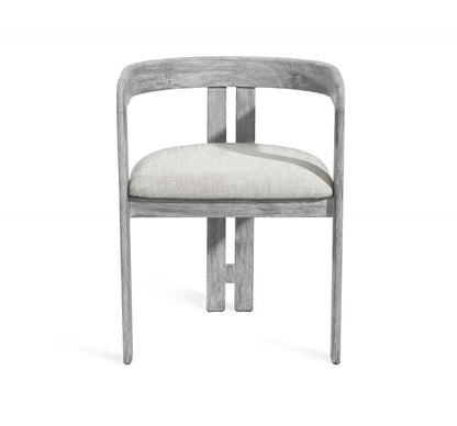 Modern Curved Back 3 Leg Dining Chair Armchair Gray Wash Wood & Dove Linen