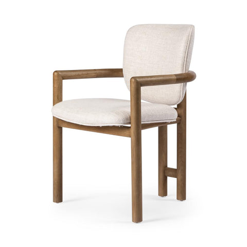 Modern Curved Barrel Back Dining Chair Dover Crescent Fabric Solid Oak Wood